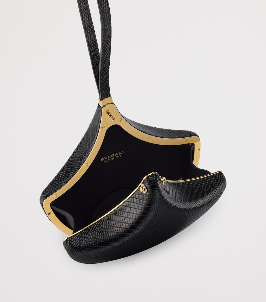 Bvlgari Black Lizard Leather Ginkgo Clutch Bag