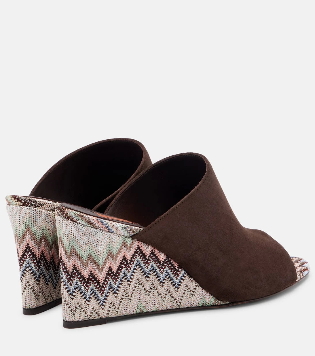 Missoni - حذاء مفتوح بكعب ويدج ونقشة متعرجة "زيجزاج" من الشمواه موديل "مابل"