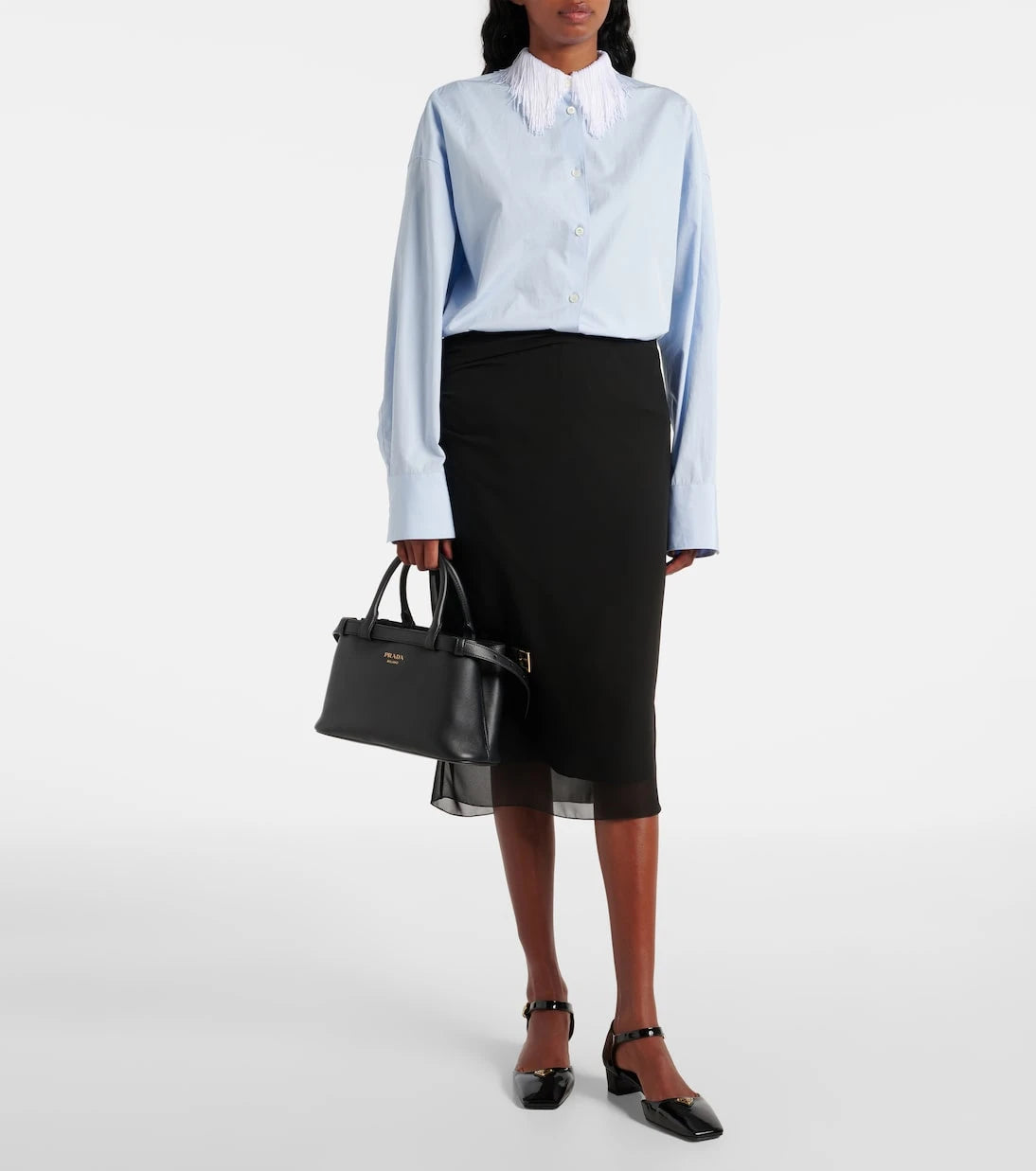 Prada - حقيبة يد توتس صغيرة من الجلد بمشبك من برادا