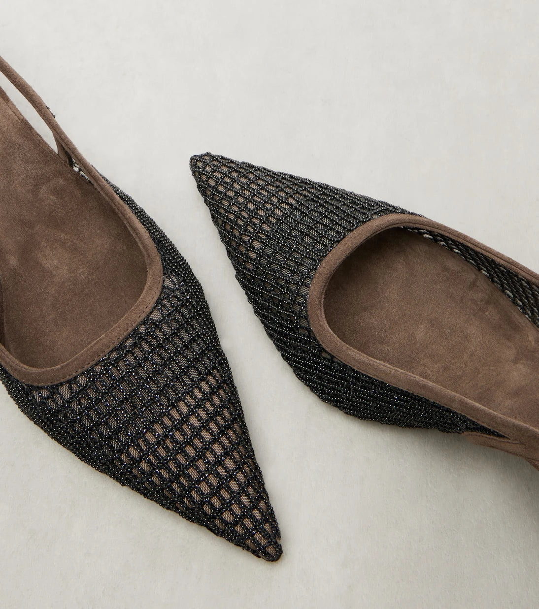 Brunello Cucinelli - Monili 55 suede-trimmed slingback pumps