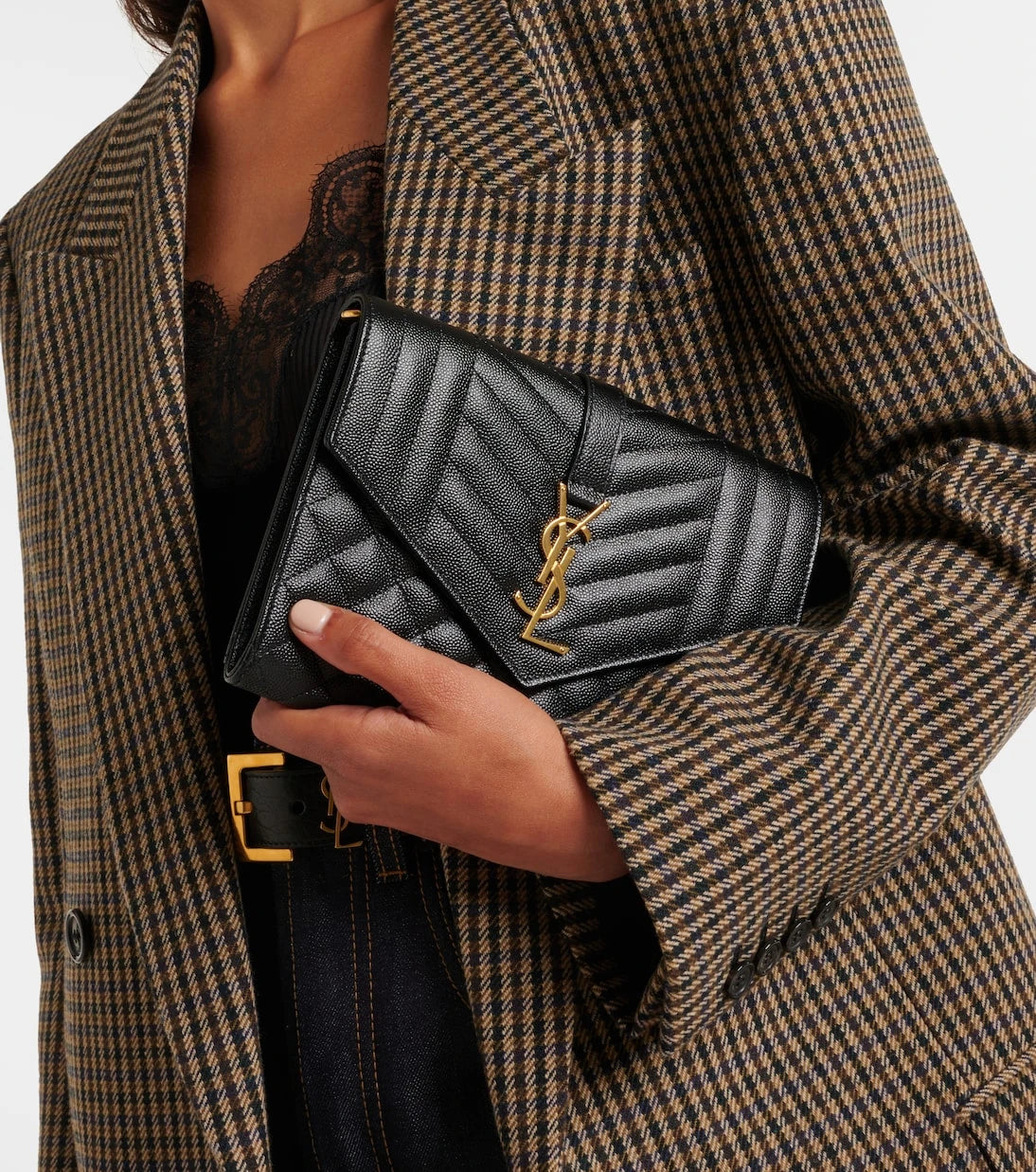 Saint Laurent - Envelope matelassé leather clutch