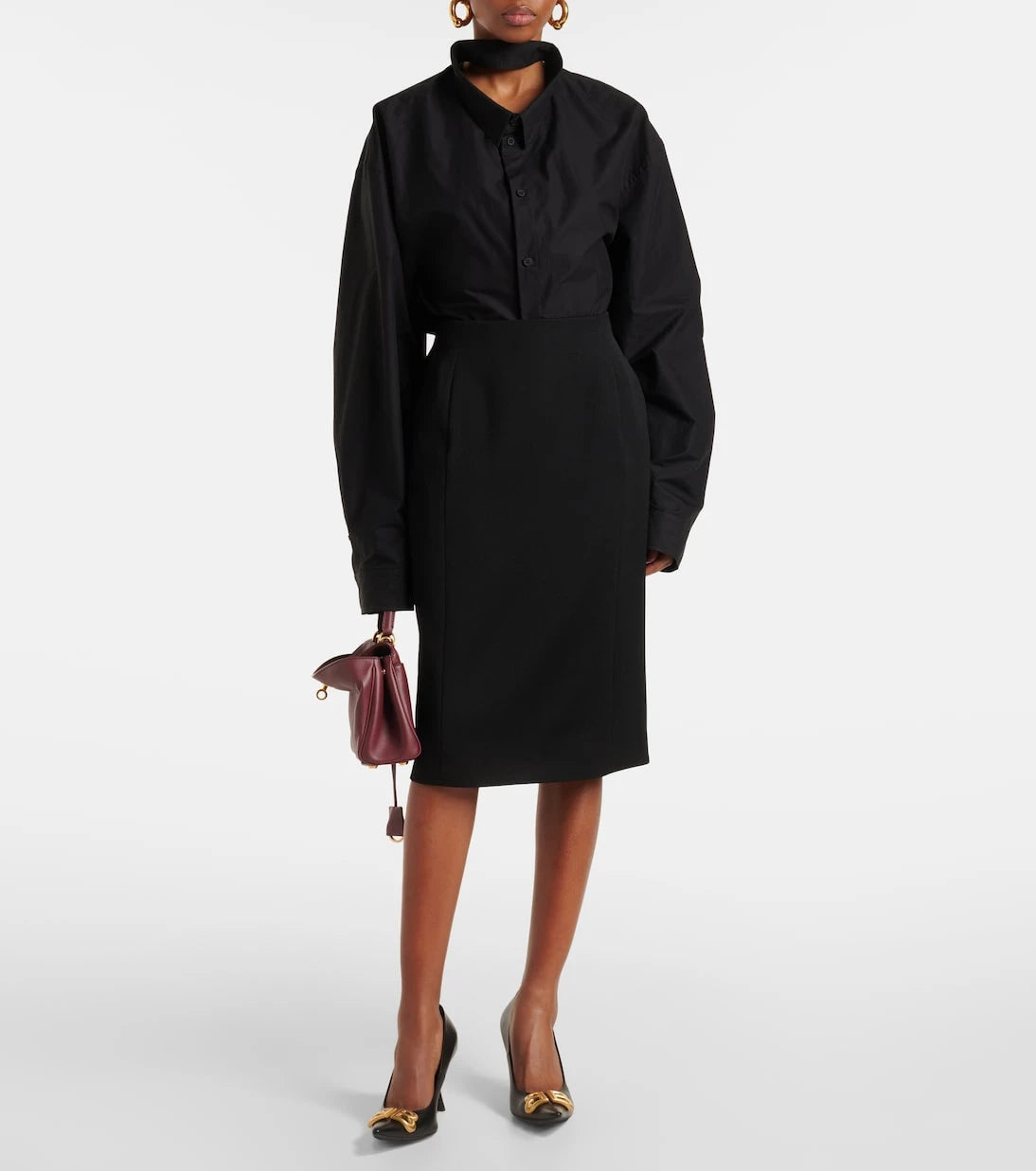 Balenciaga - تنورة Hourglass متوسطة الطول من الصوف
