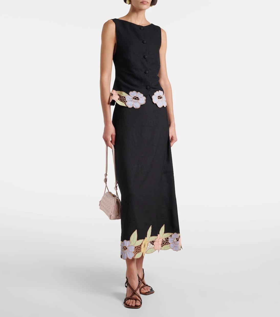 Rixo - Serano cutout linen-blend midi skirt