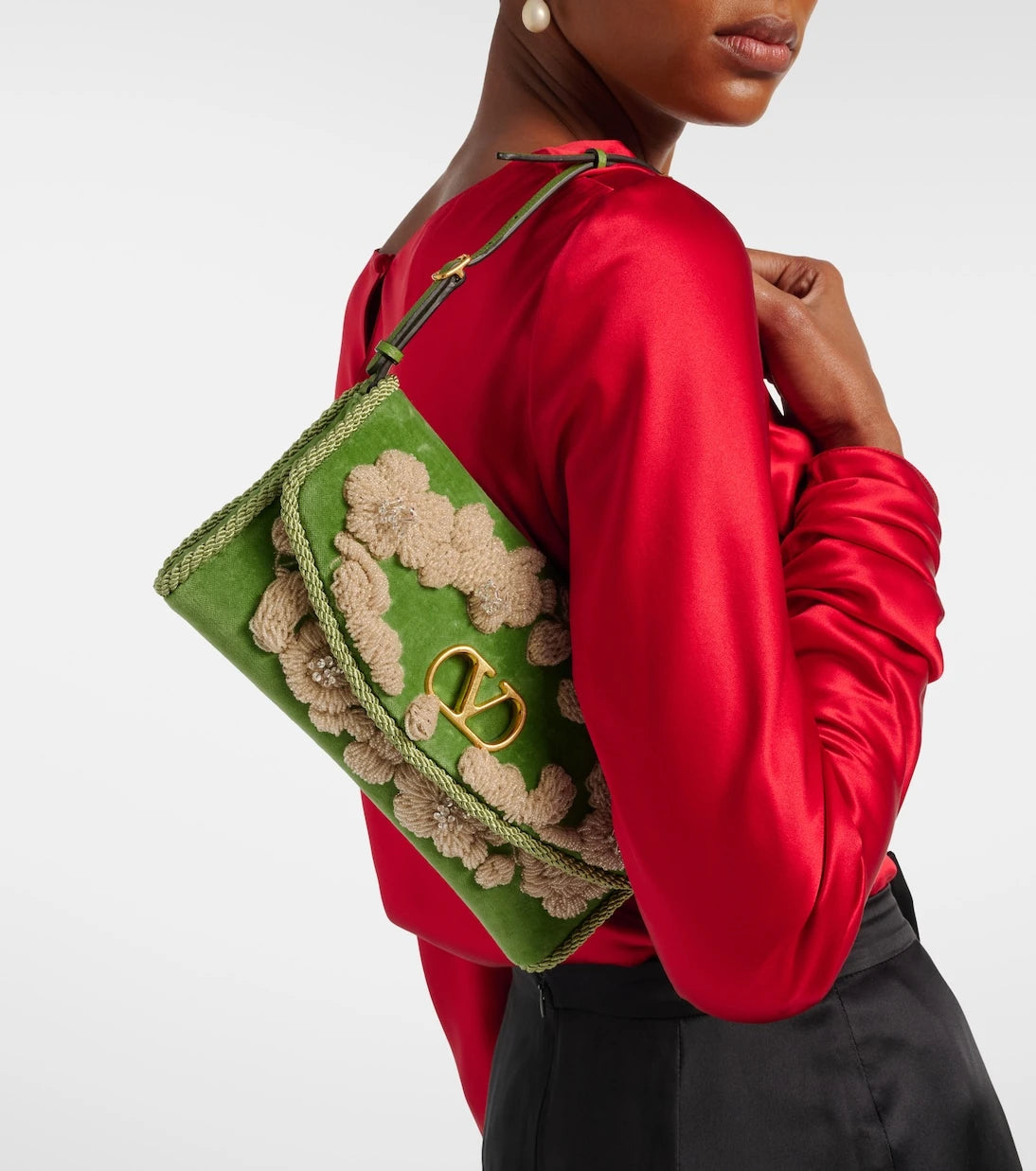 Valentino Garavani - DeVain embellished velvet shoulder bag