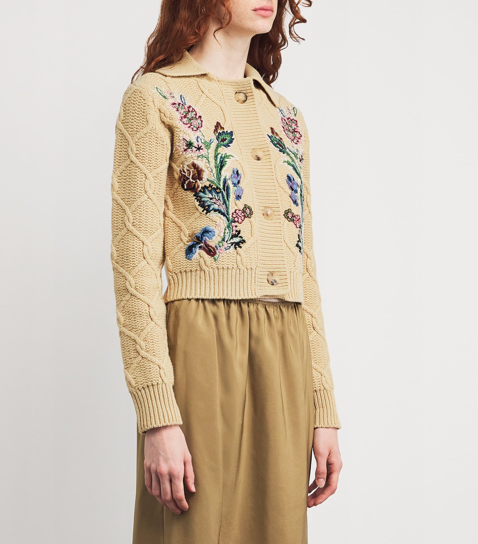 Yellow Wool-Cashmere Embroidered Cardigan