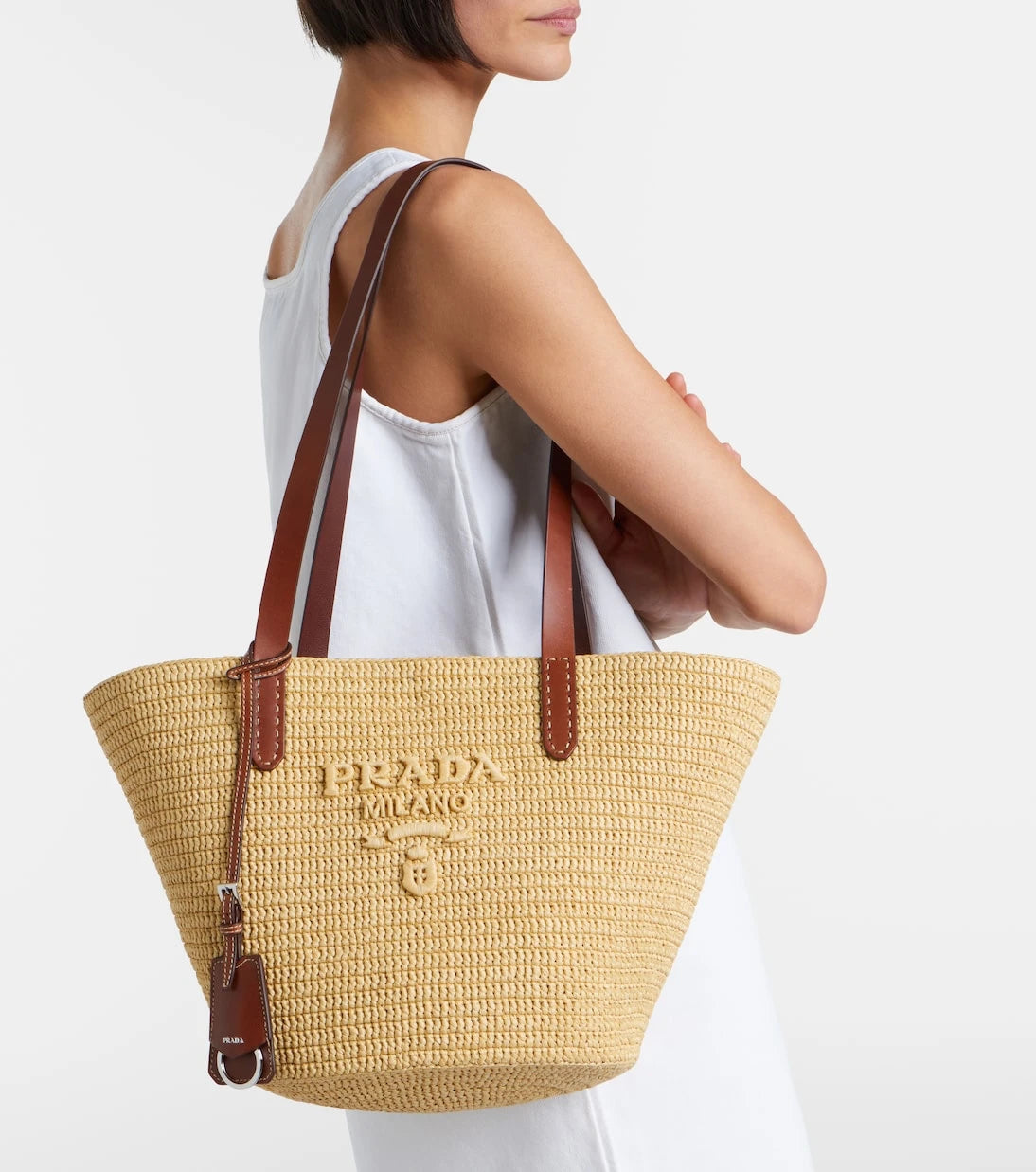 Prada - Medium raffia-effect crochet basket bag