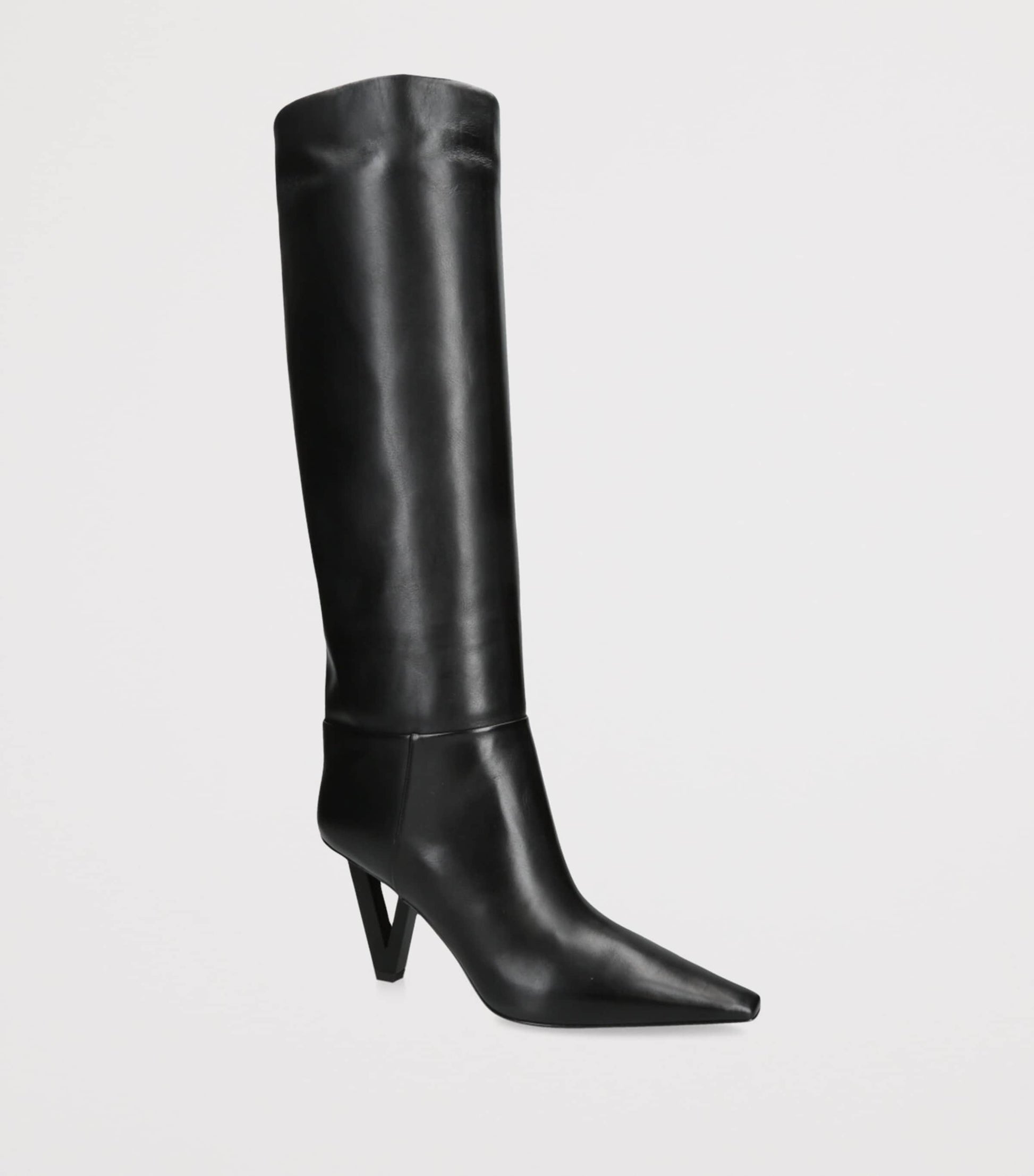 Versace Black Leather V-Heel Knee-High Boots 85