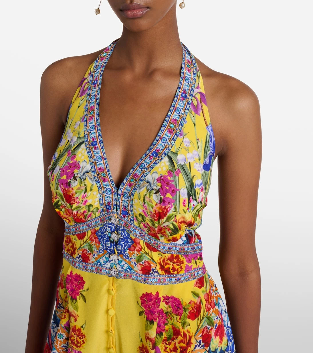 Camilla - Embellished halterneck silk crêpe jumpsuit