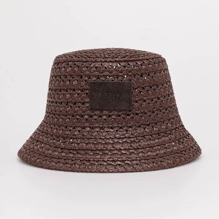 LE SH KA headwear hasır kadın şapkası, viskon Brown Bucket Hat