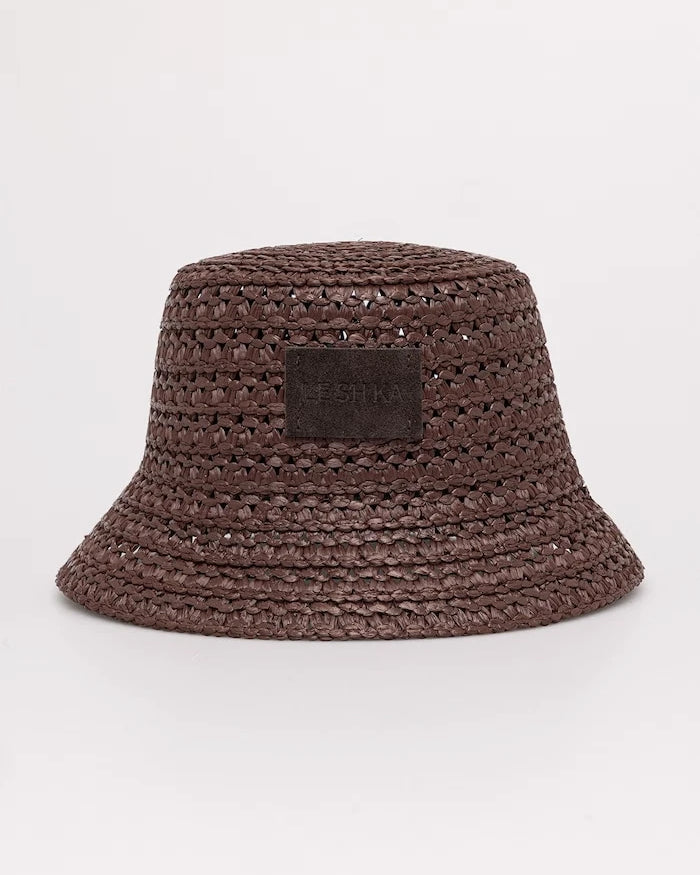 LE SH KA headwear hasır kadın şapkası, viskon Brown Bucket Hat