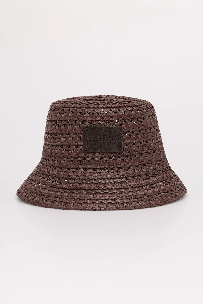 LE SH KA headwear hasır kadın şapkası, viskon Brown Bucket Hat