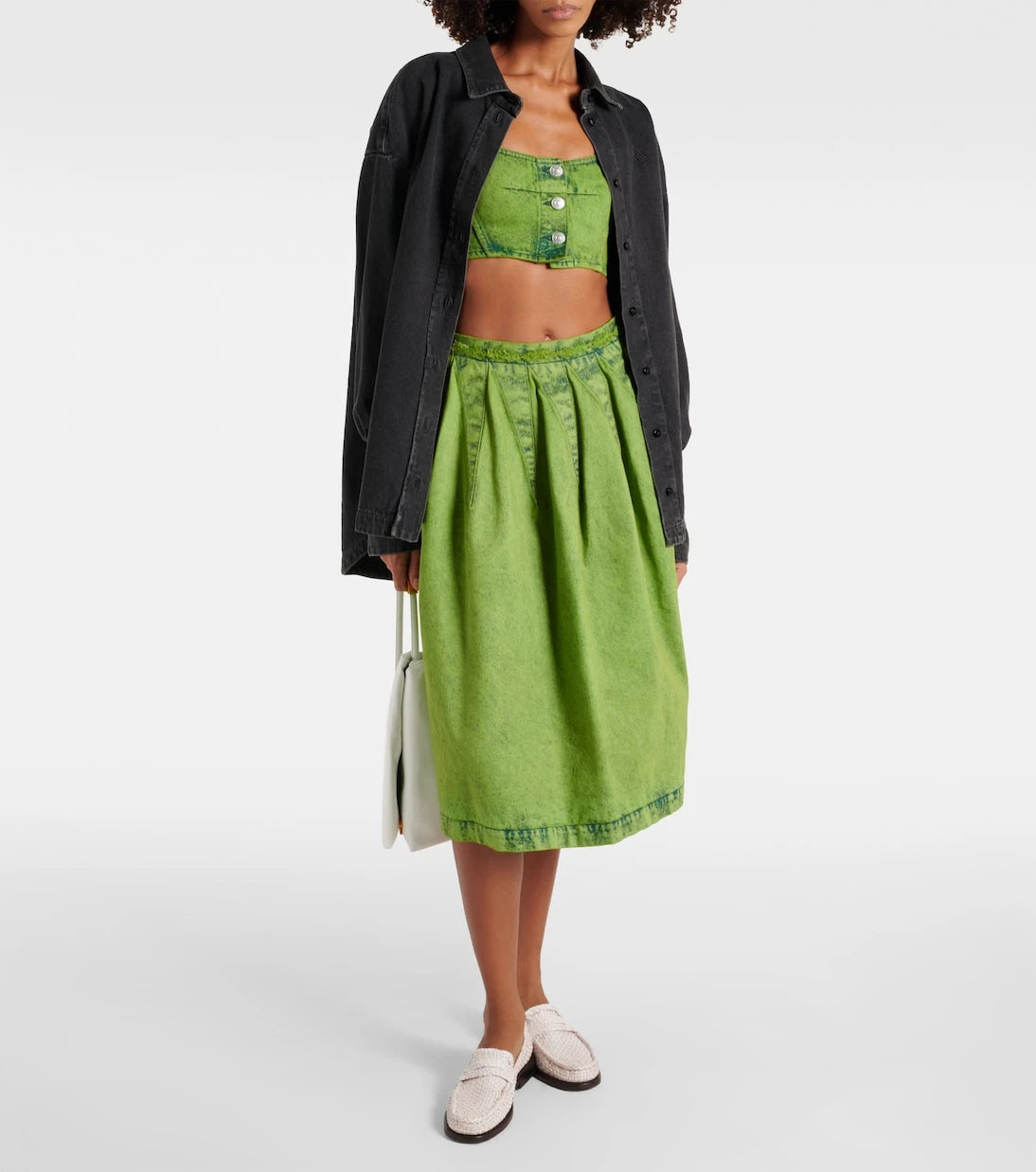 Marni - Pleated denim midi skirt