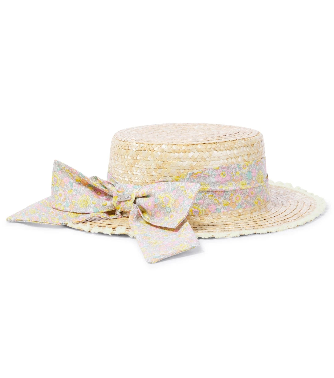 Patachou - Bow-detail floral straw boater hat