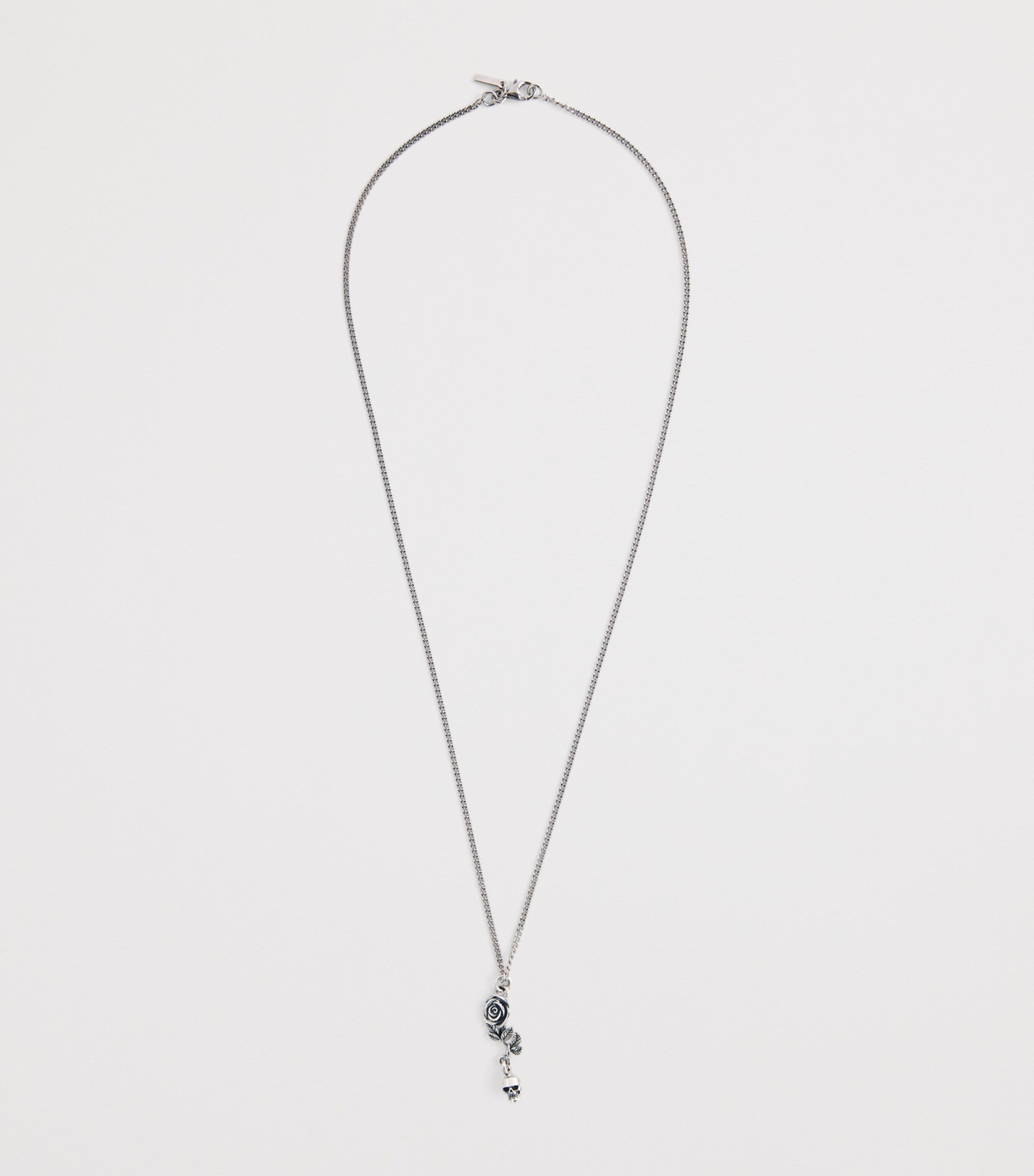 Sterling Silver Rose and Skull Pendant Necklace
