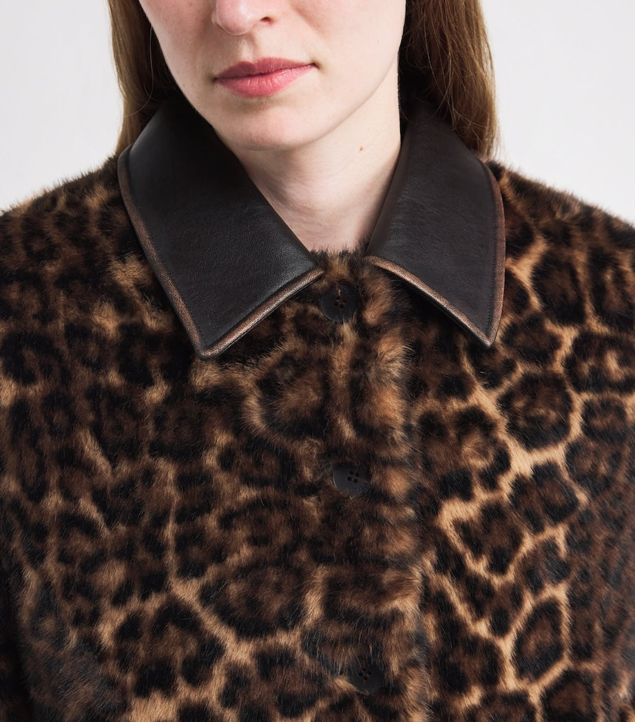 Claudie Pierlot Brown Faux Fur Leopard Bomber Jacket