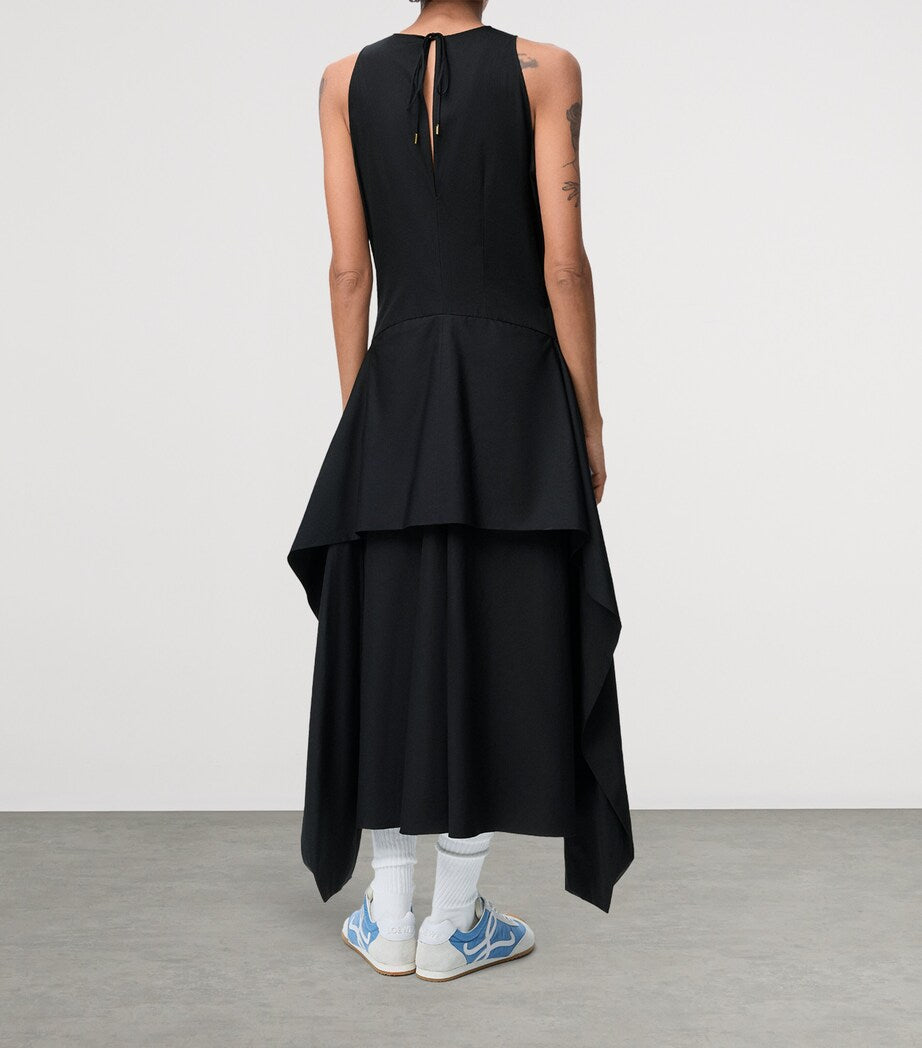 Black Cotton Wrap-Detail Dress