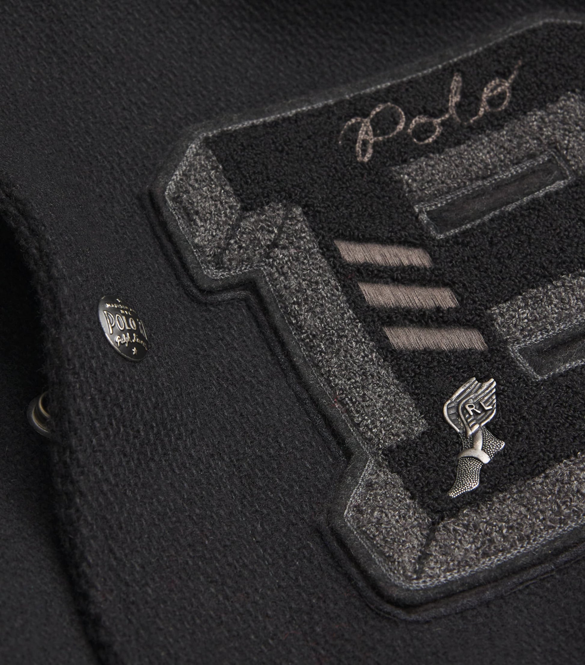 Polo Ralph Lauren Black Wool-Blend Appliqué Bomber Jacket