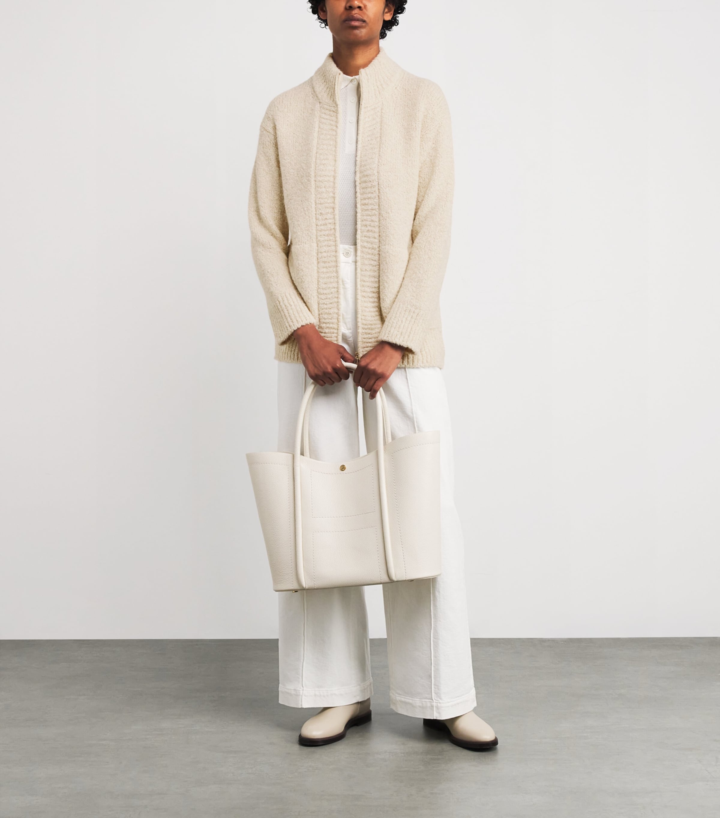 Eleventy Beige Wool-Blend Knitted Zip-Up Jacket