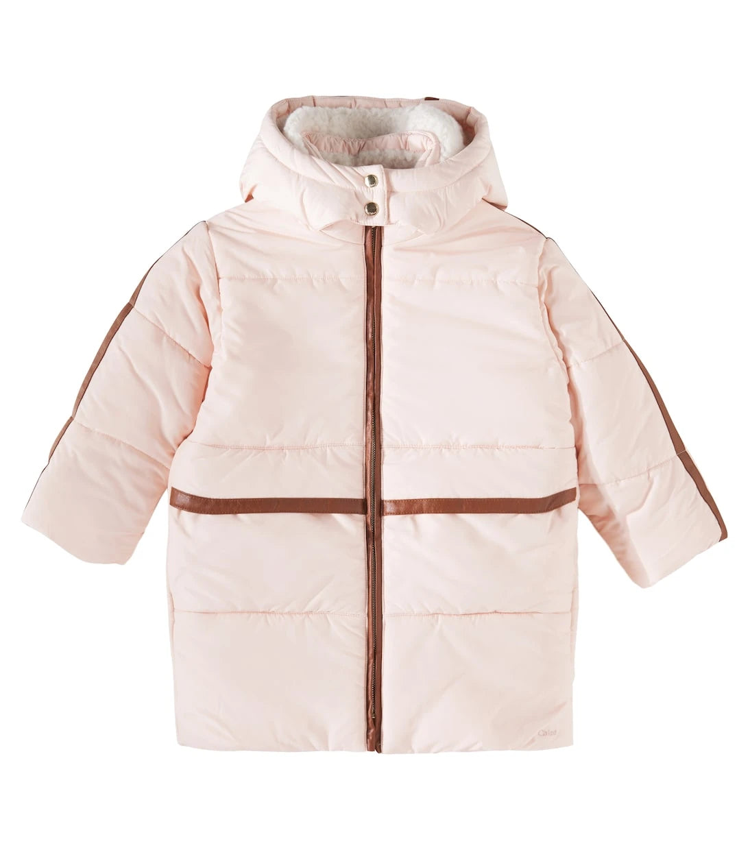 Chloé Kids - معطف منفوخ مزين بجلد صناعي