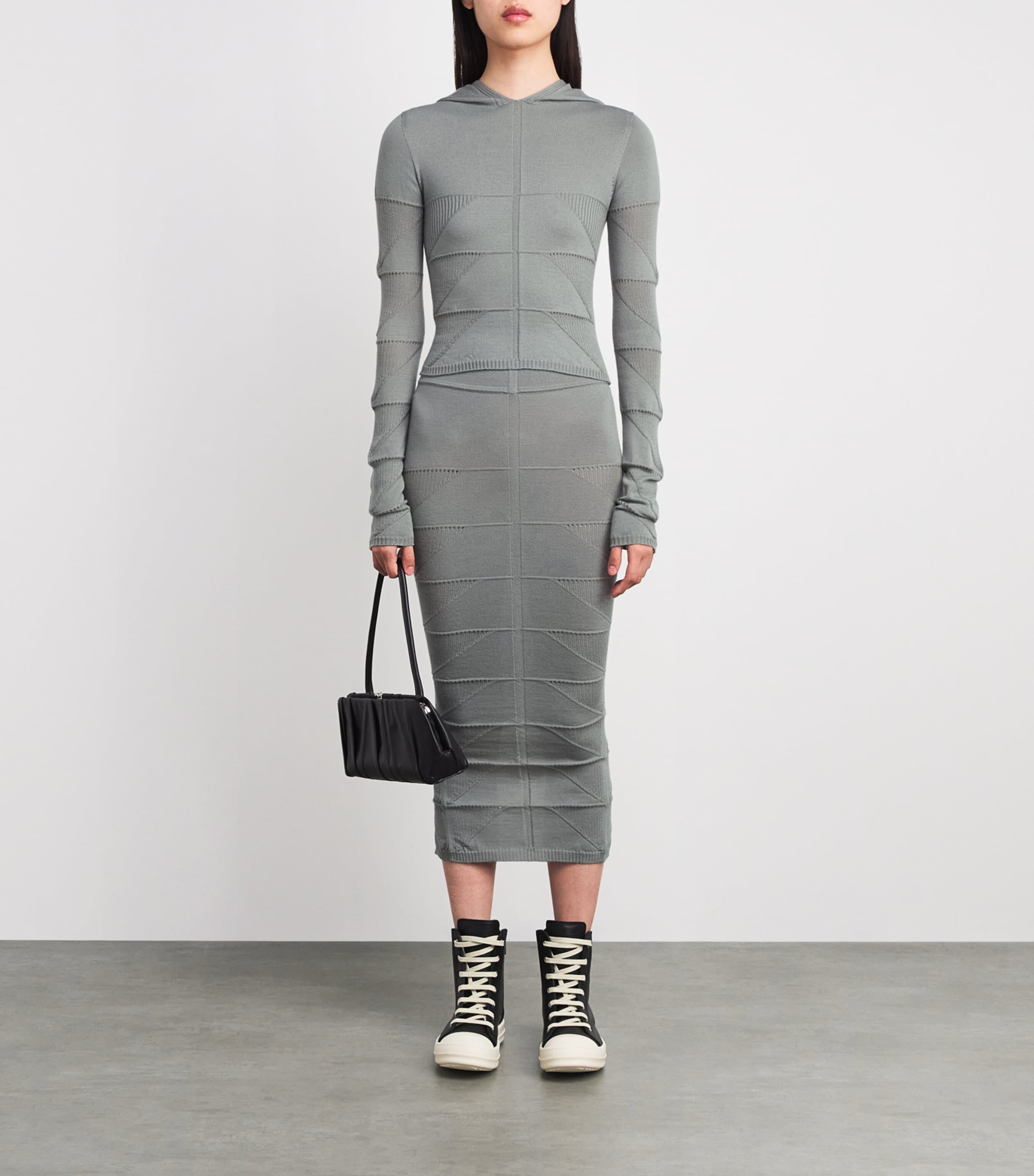 Rick Owens Blue Virgin Wool Knitted Hoodie