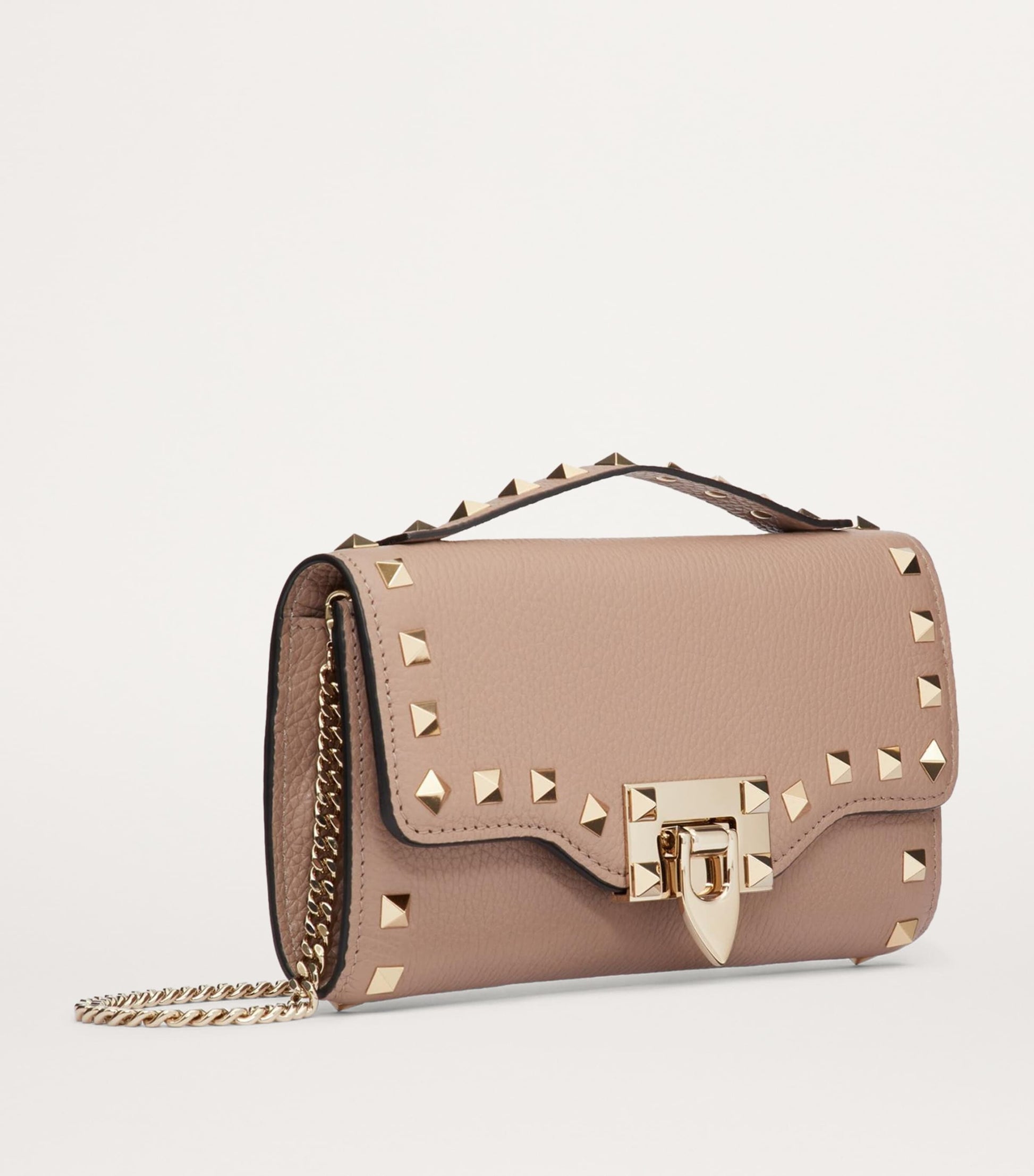 Valentino Garavani Nude Leather Rockstud Chain Wallet