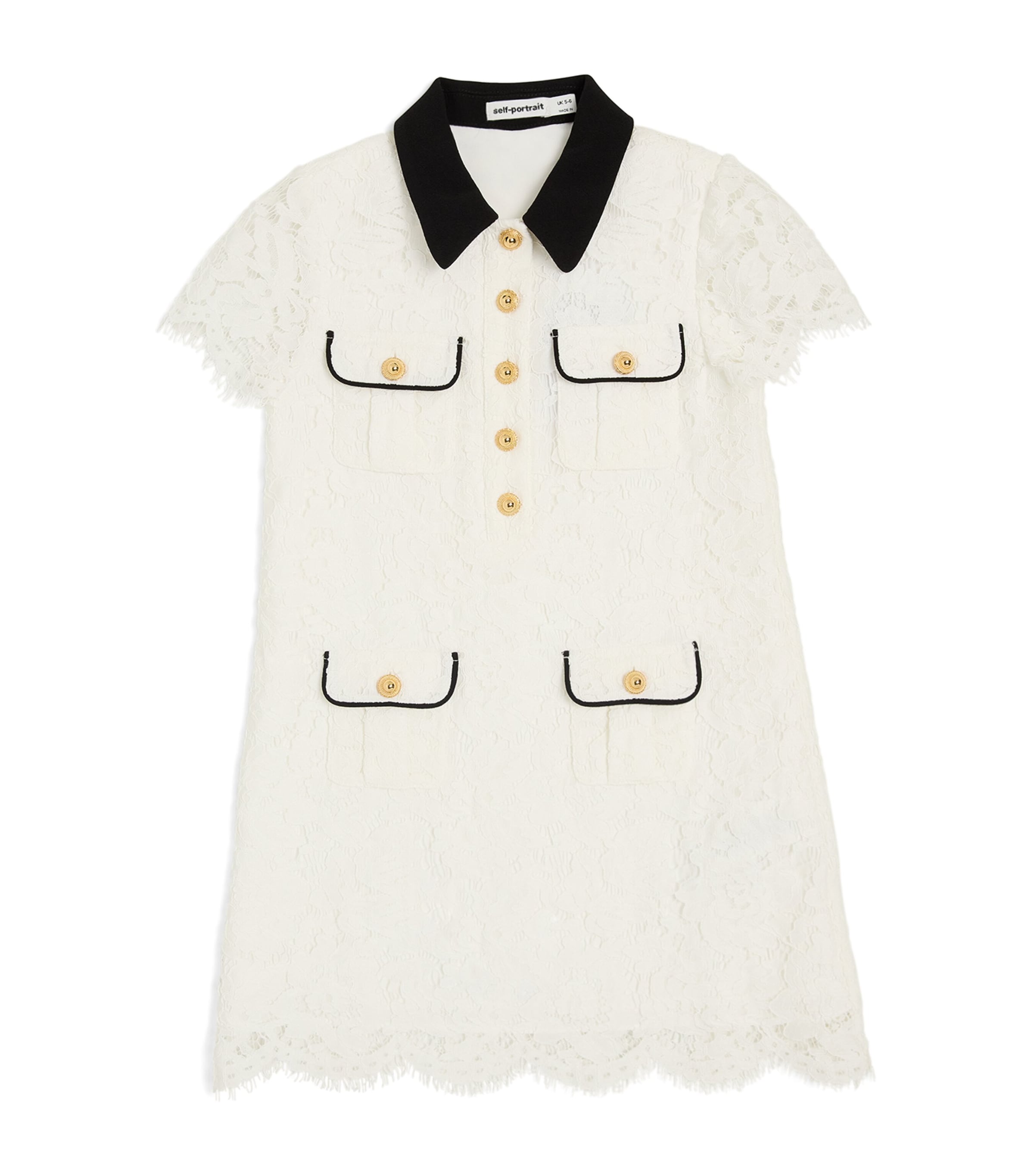 Self-Portrait Kids White Lace Contrast-Collar Dress (3-12 Years)