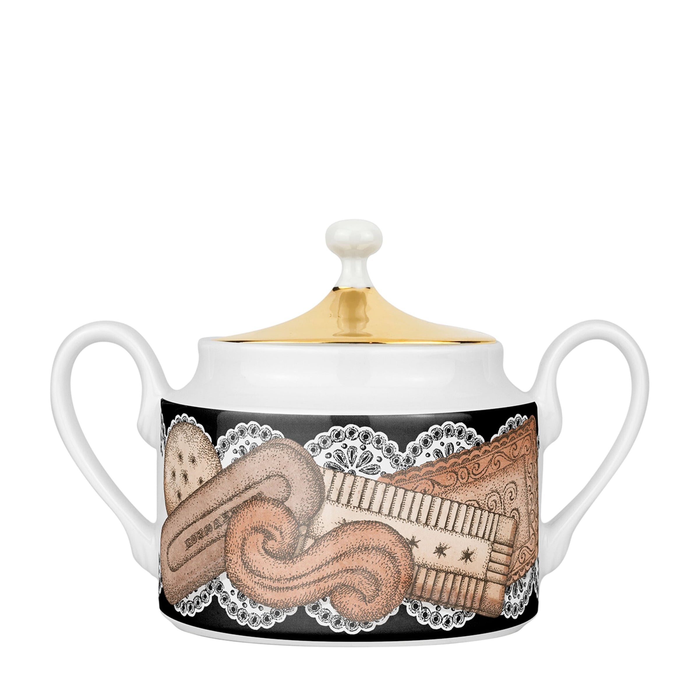 Fornasetti 175 Anniversary Edition Porcelain Biscotti Sugar Bowl