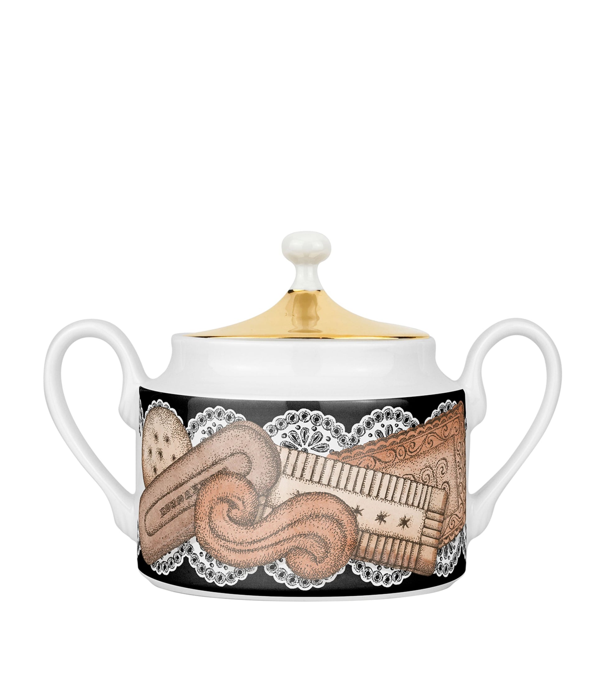 Fornasetti 175 Anniversary Edition Porcelain Biscotti Sugar Bowl