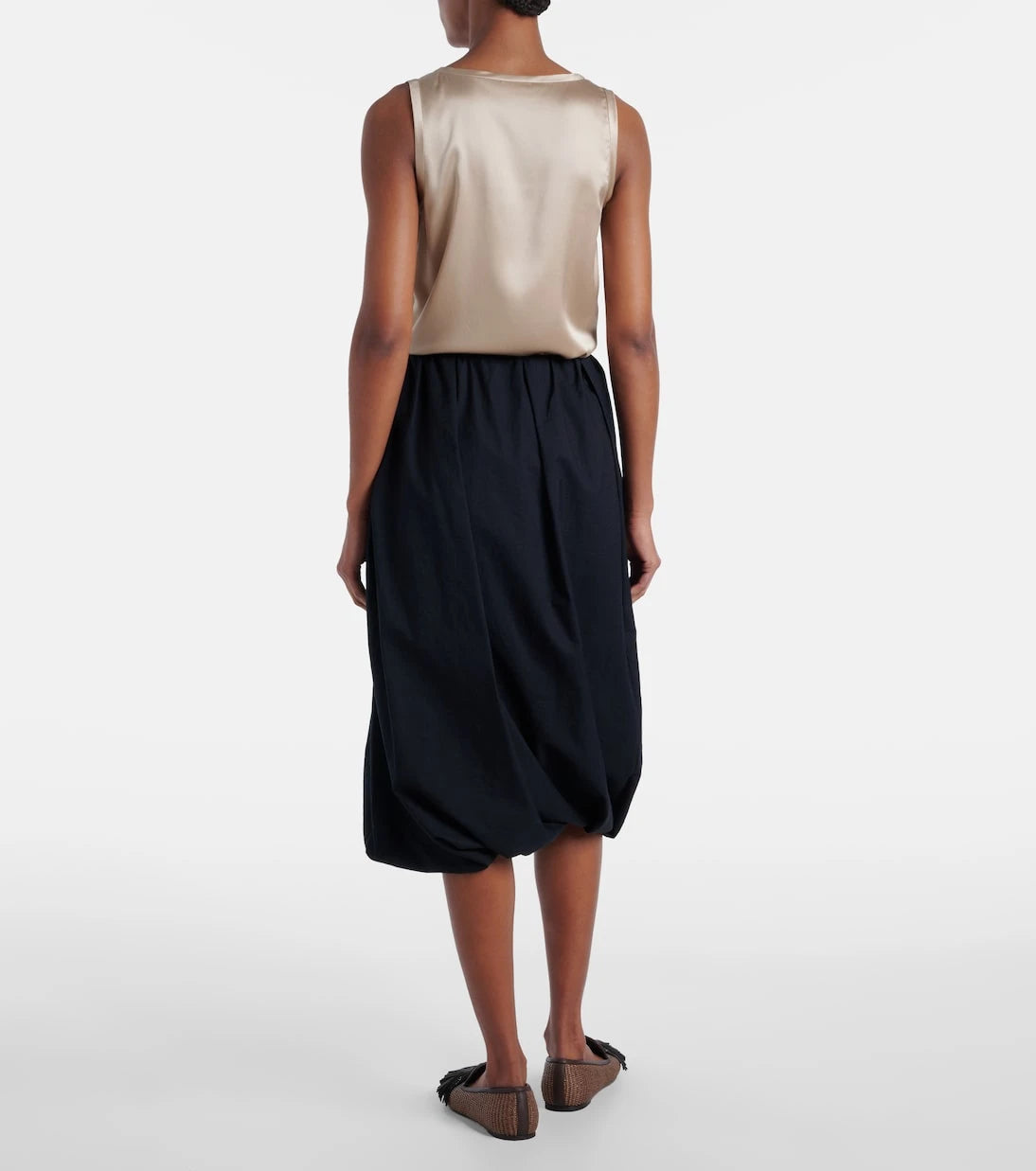 Brunello Cucinelli - Gathered cotton-blend midi skirt