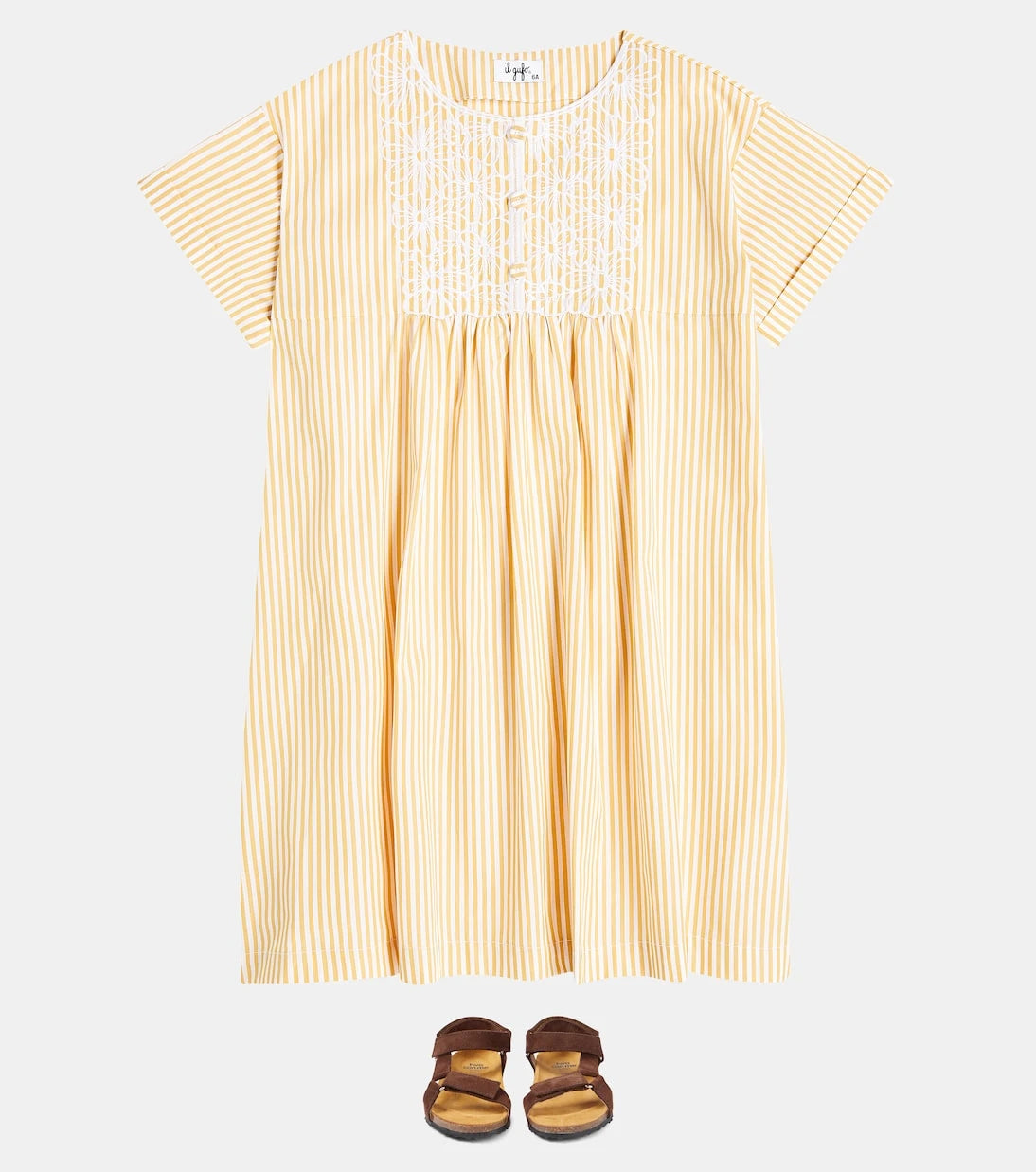 Il Gufo - Embroidered striped cotton dress