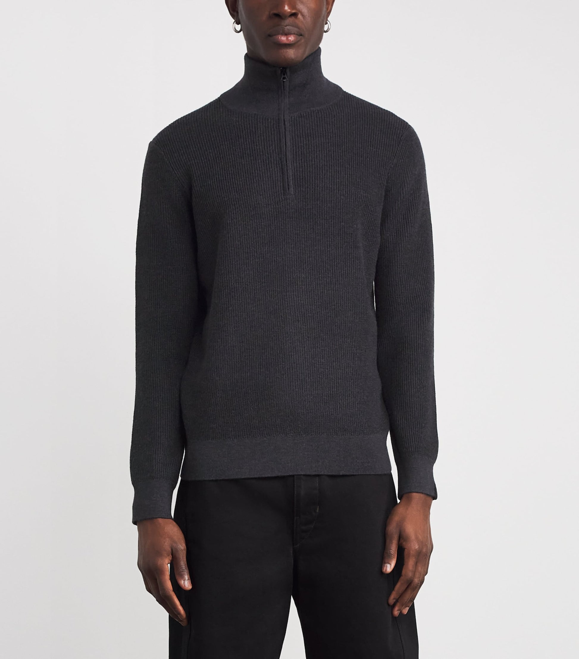 Wool-Blend Quarter Zip Sweater CHARC