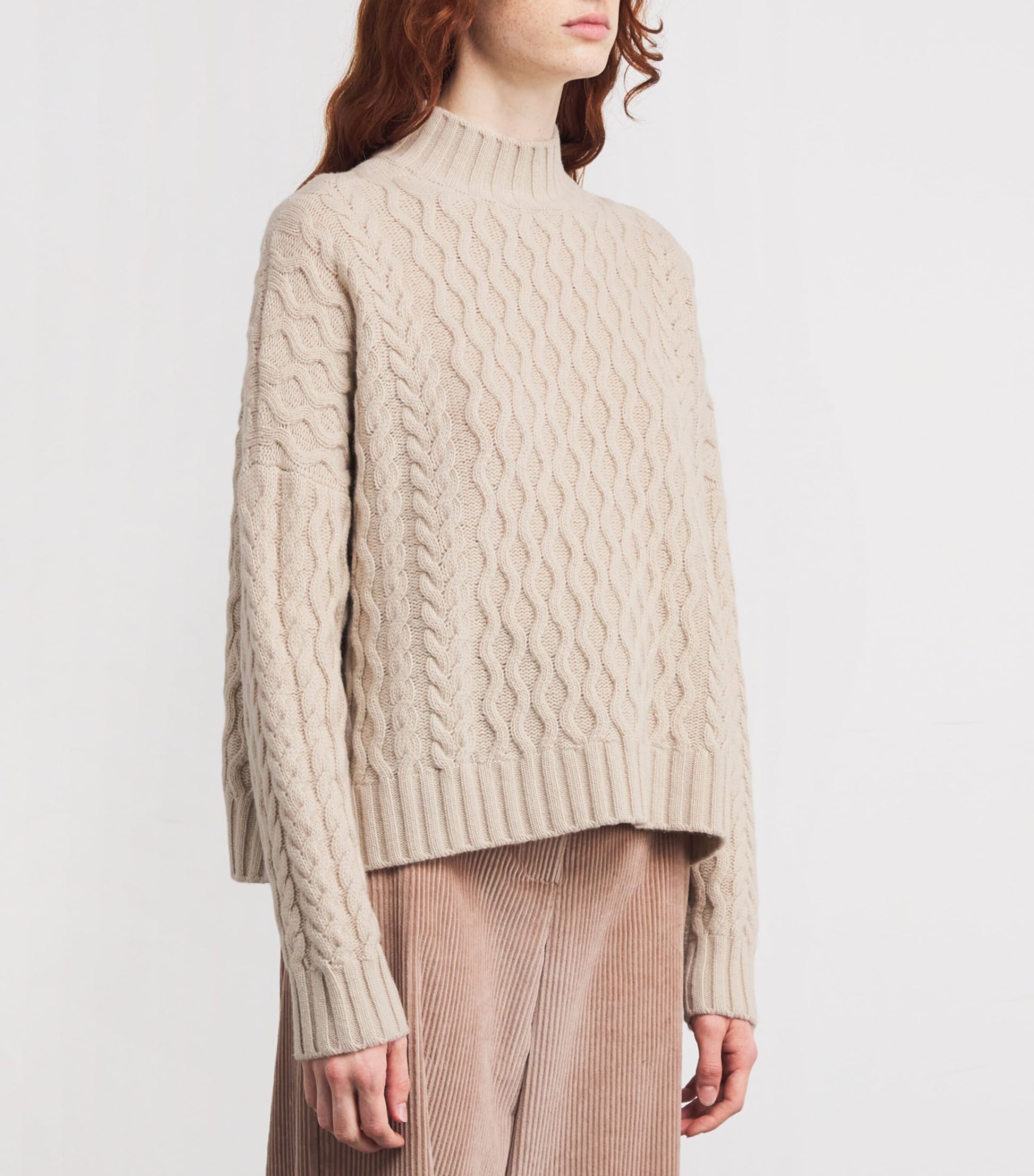 Beige Virgin Wool High-Neck Sweater
