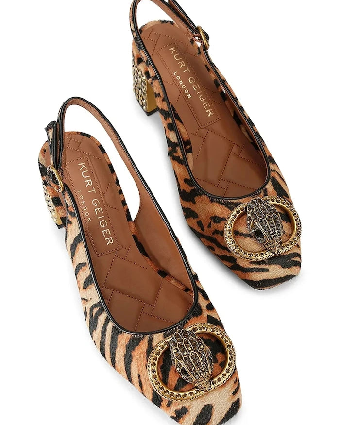 Kurt Geiger London deri açık topuklu kalın topuklu Chelsea Block Slingback ayakkabı