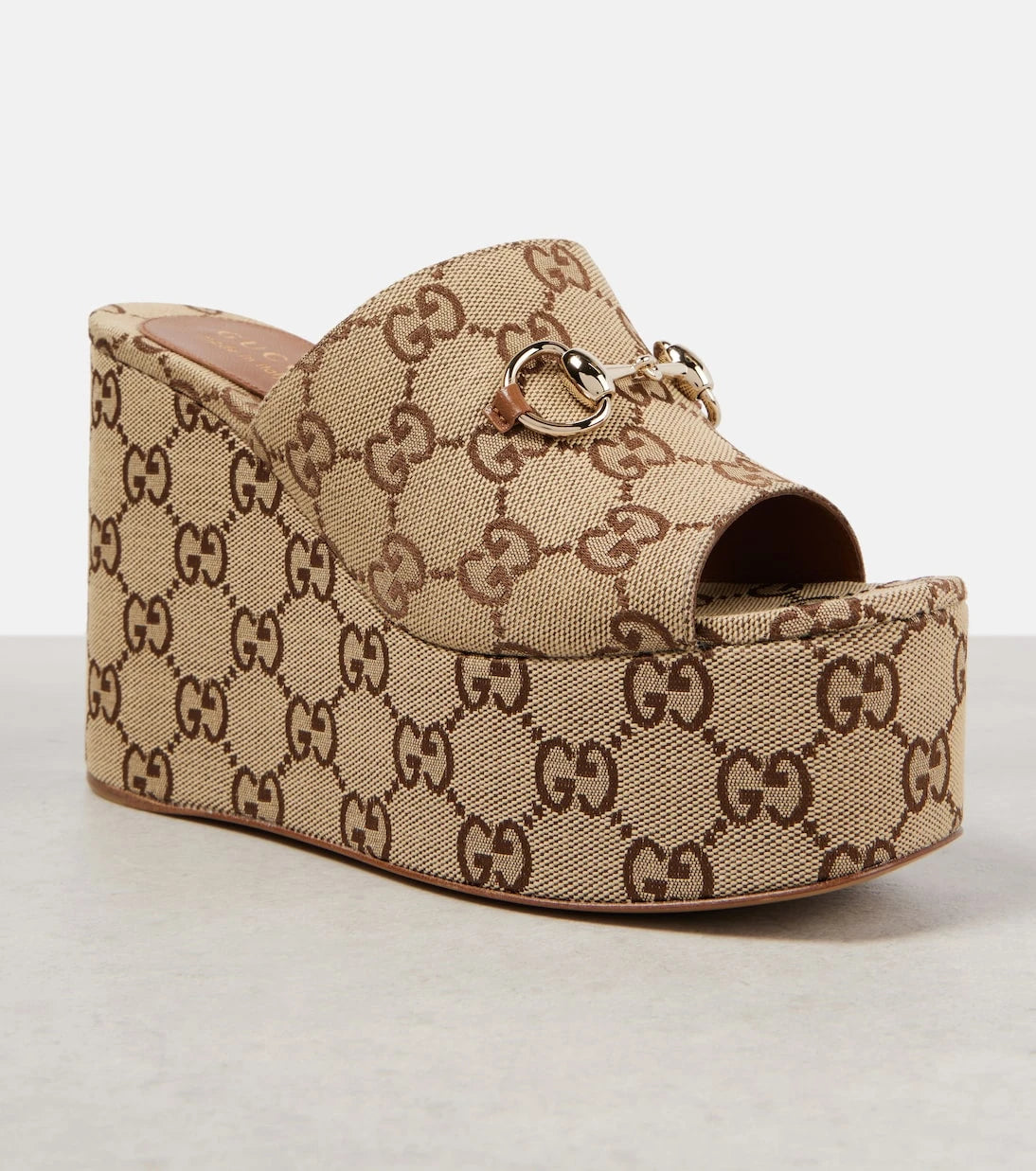 Gucci - Horsebit GG Canvas wedge mules
