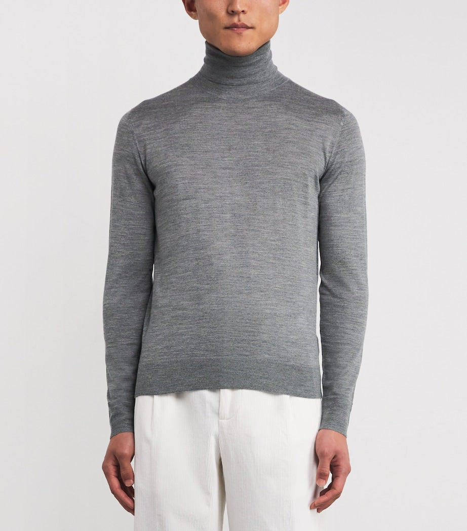 Isaia Grey Wool-Silk-Cashmere Rollneck Sweater