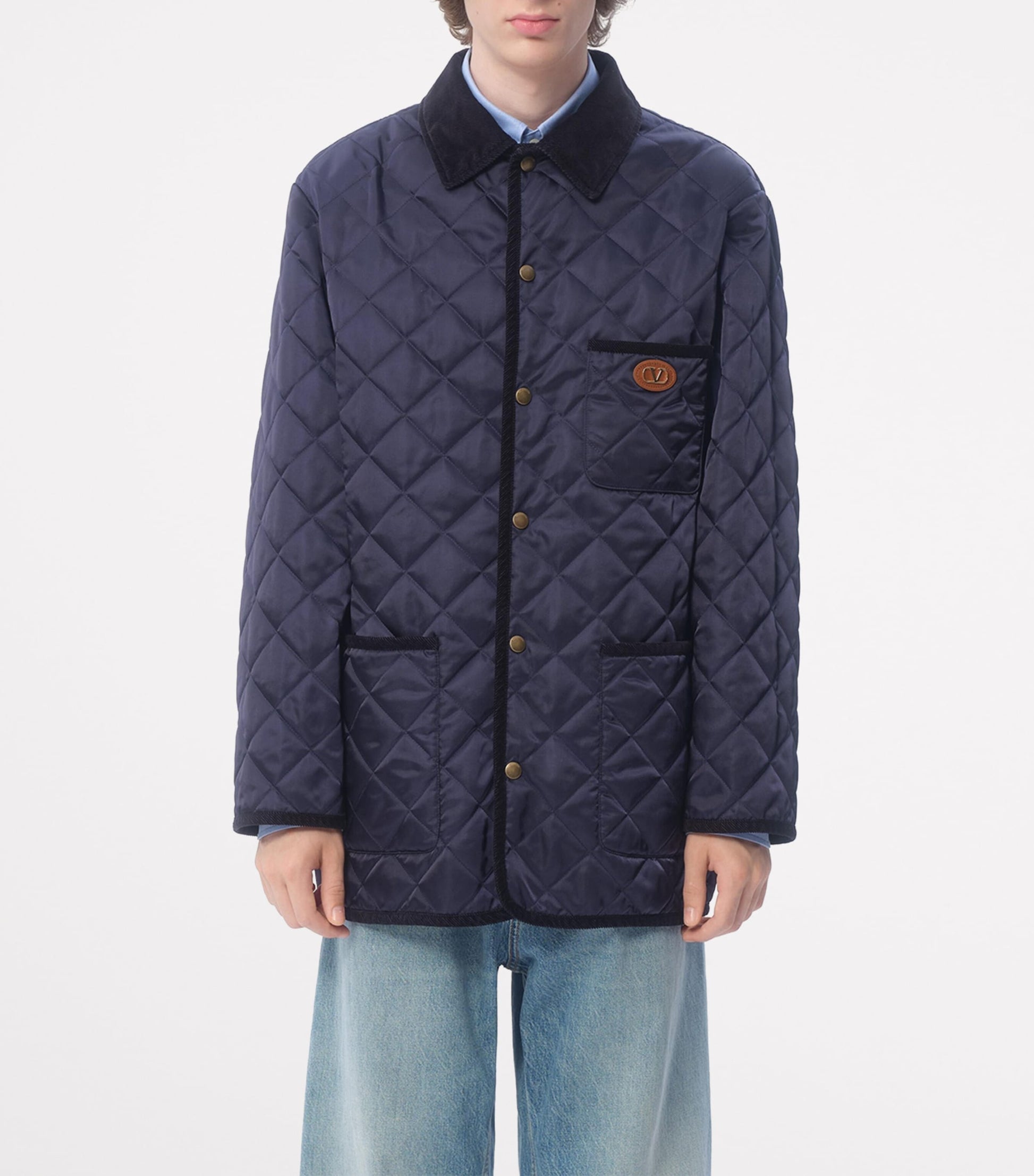 Valentino Navy VLogo Quilted Jacket