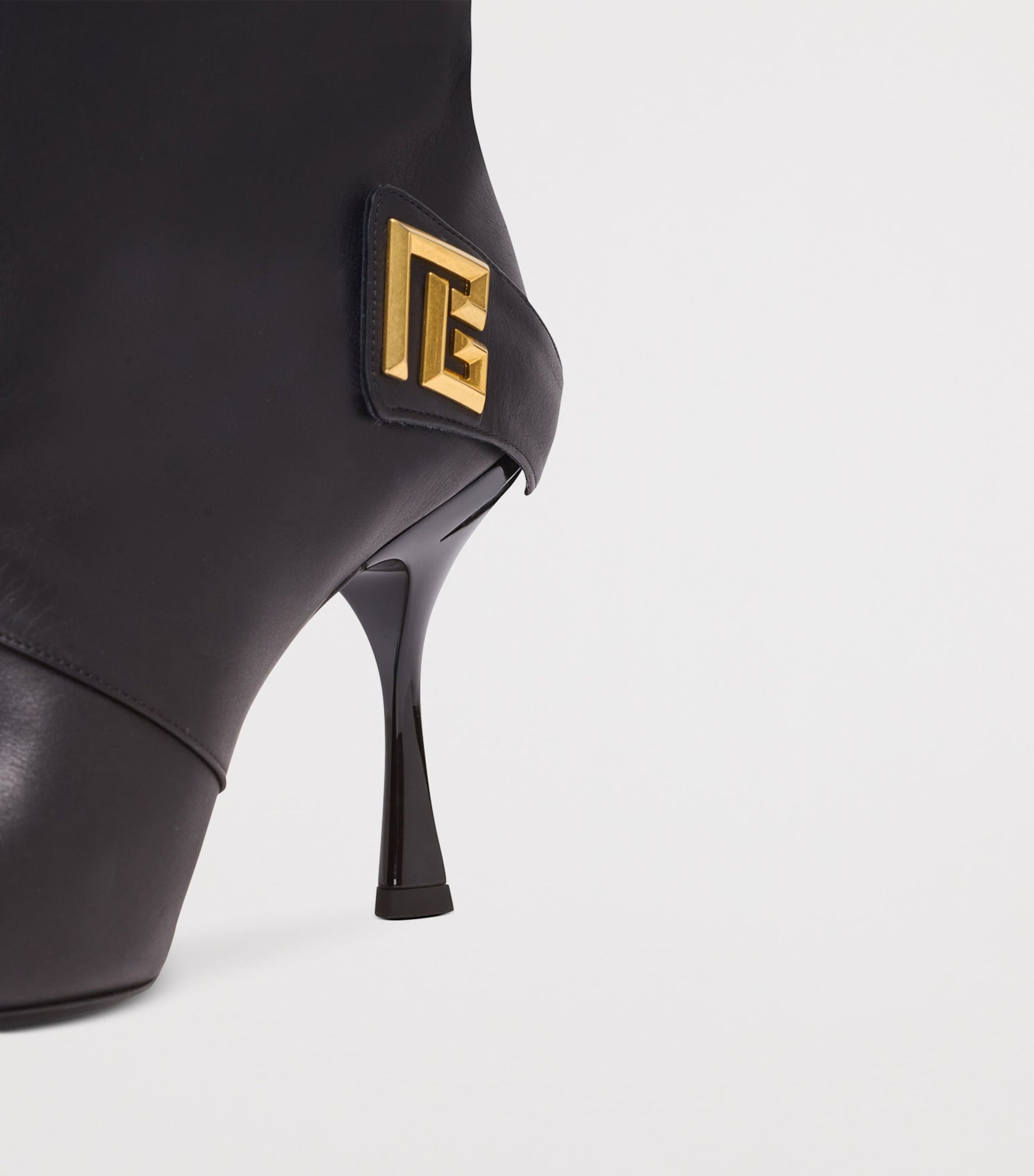 Black Leather Twist Heel Boots 95