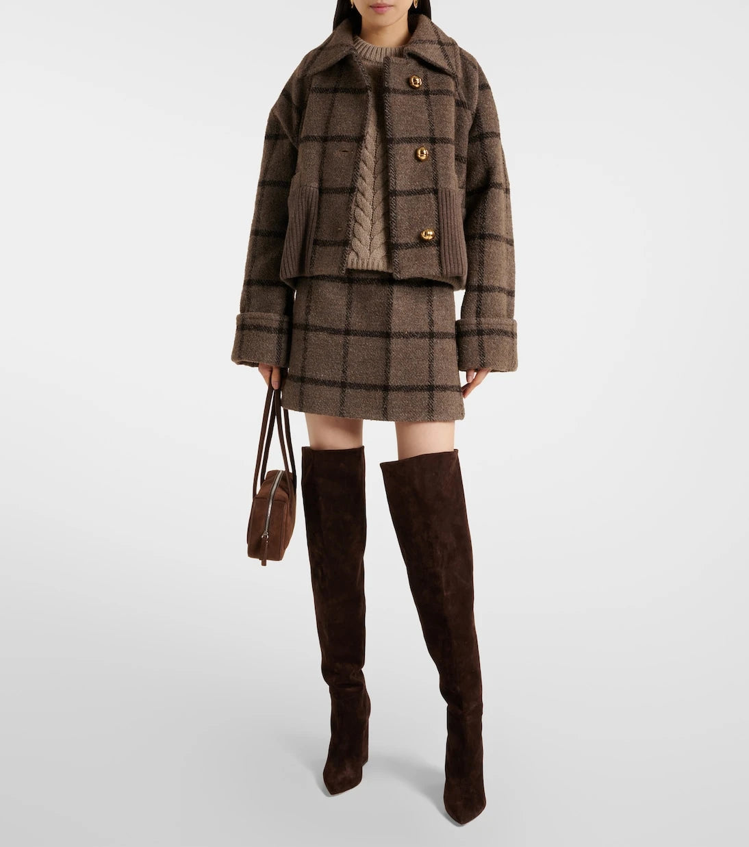 Patou - Checked wool-blend tweed miniskirt