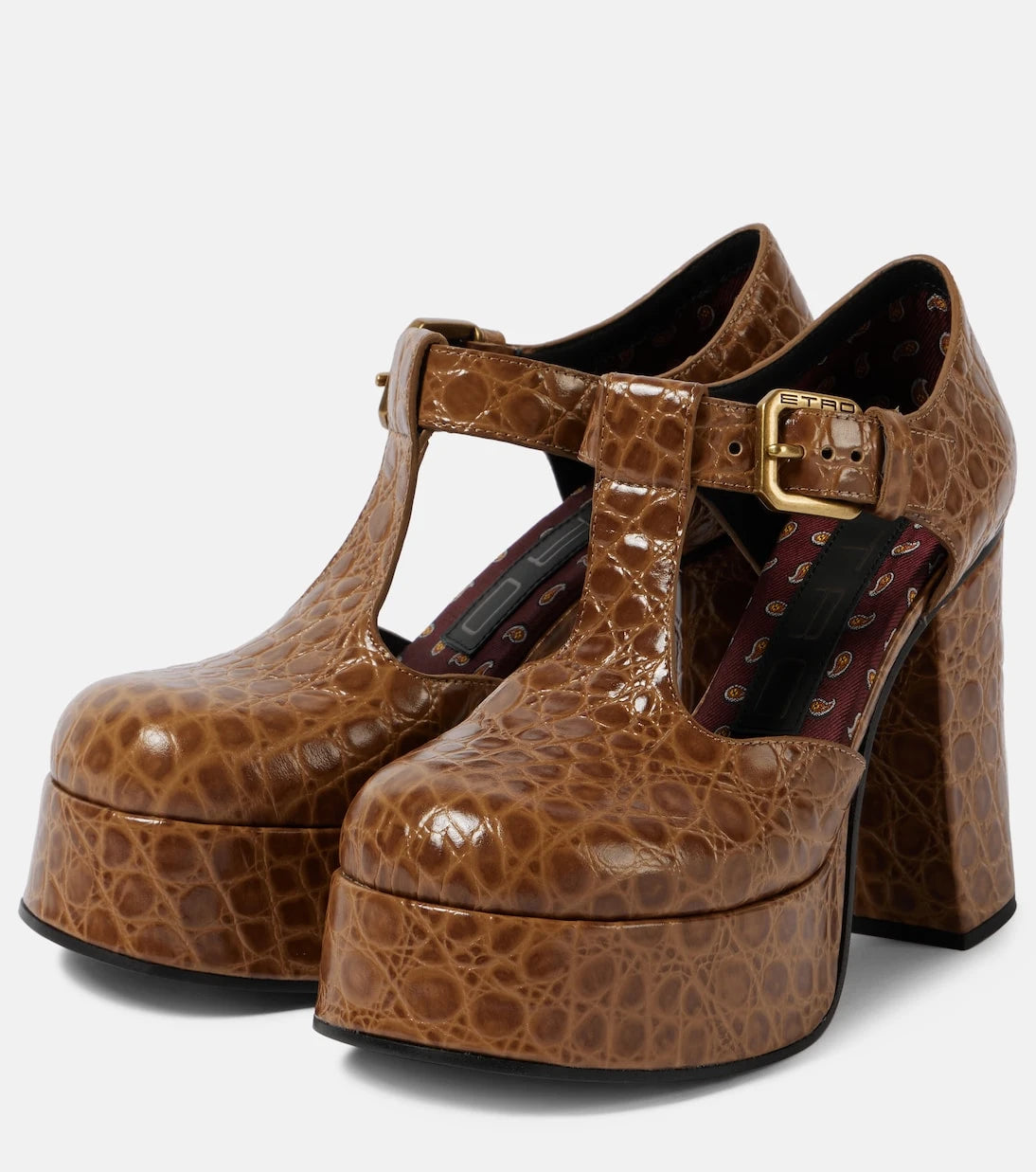 Etro - Croc-effect leather Mary Jane pumps