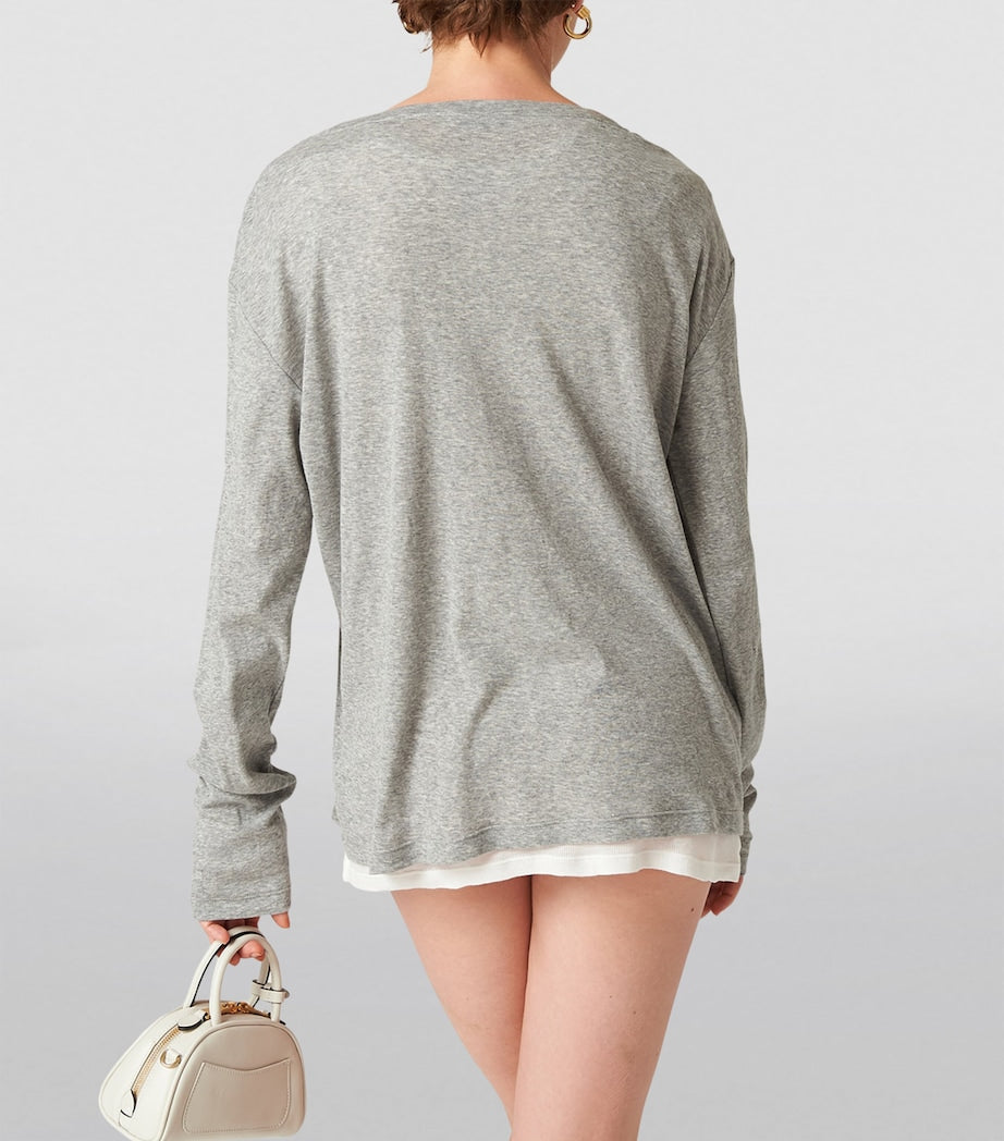 Miu Miu Grey Logo-Patch Long-Sleeve T-Shirt
