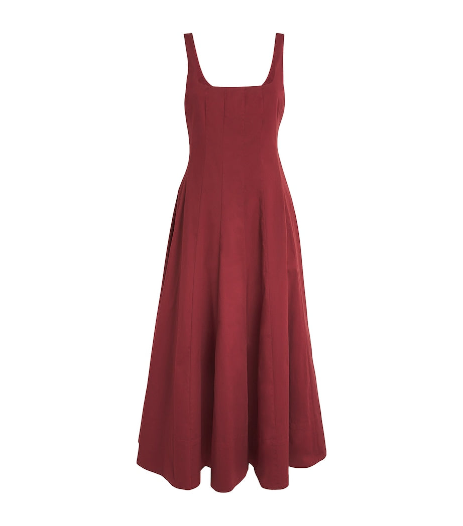 STAUD Red Stretch-Cotton Wells Midi Dress