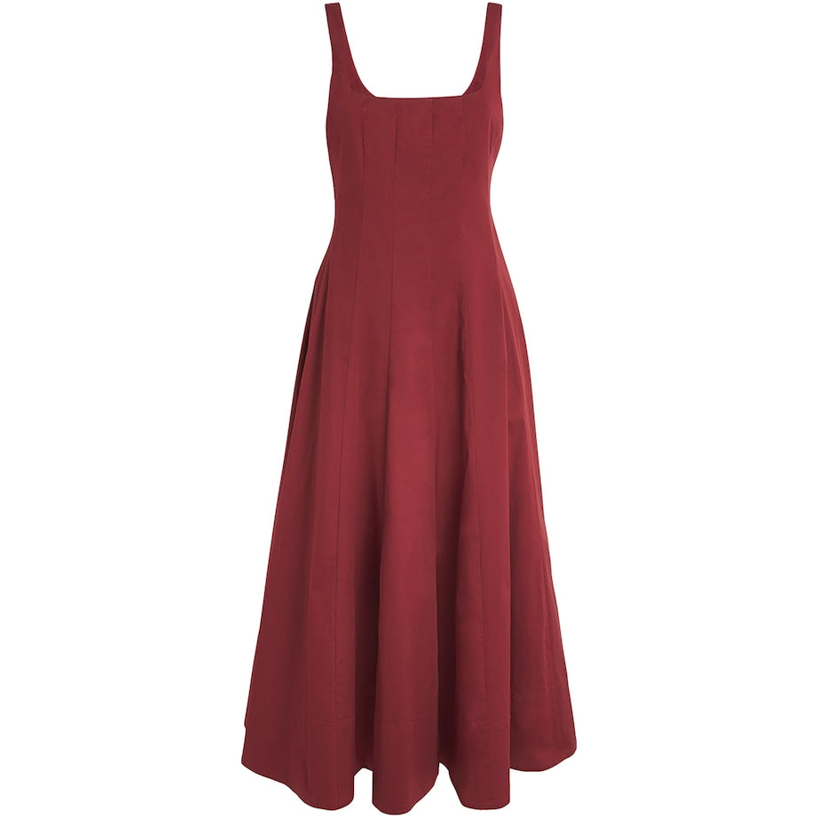 STAUD Red Stretch-Cotton Wells Midi Dress