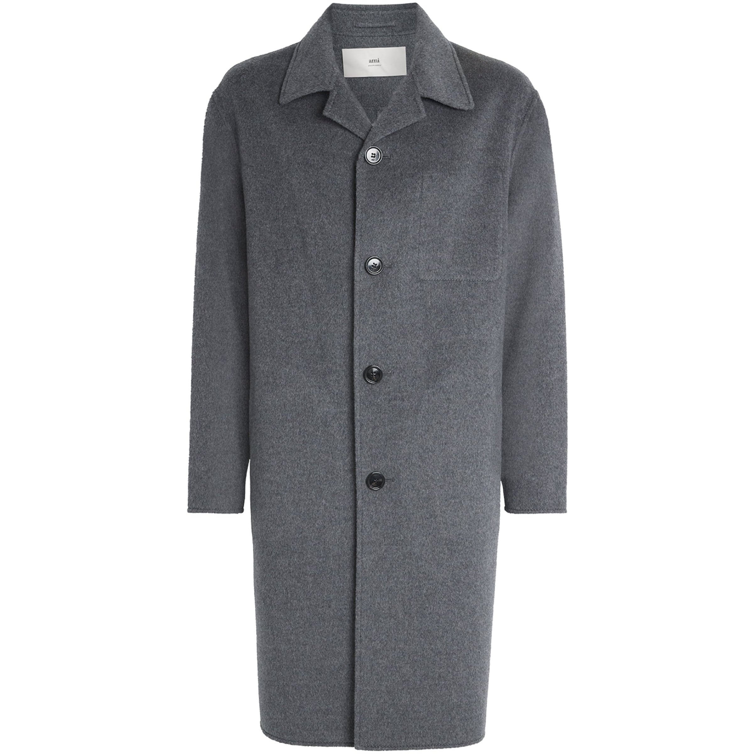 AMI Paris Black Wool-Cashmere Overcoat