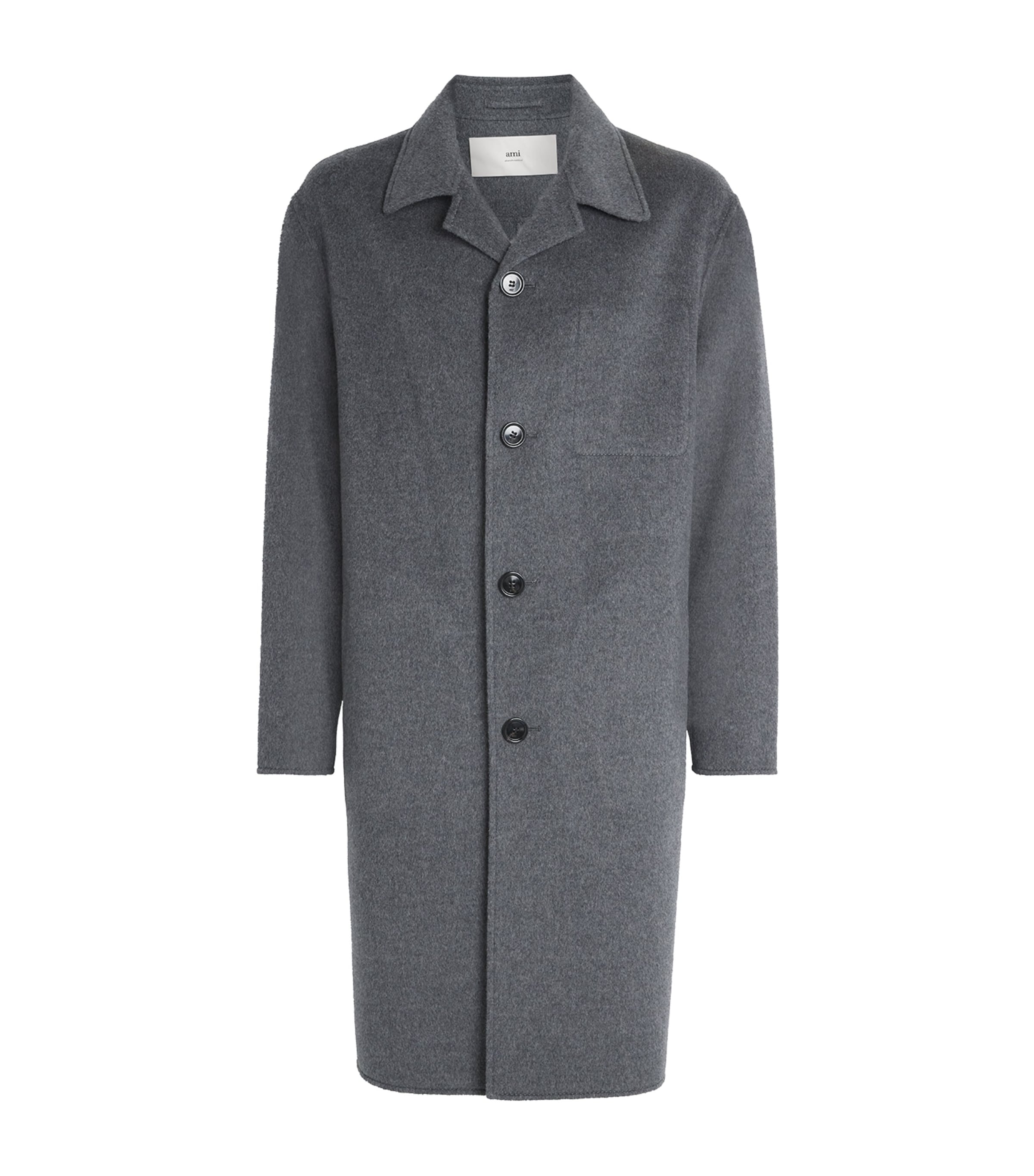 AMI Paris Black Wool-Cashmere Overcoat