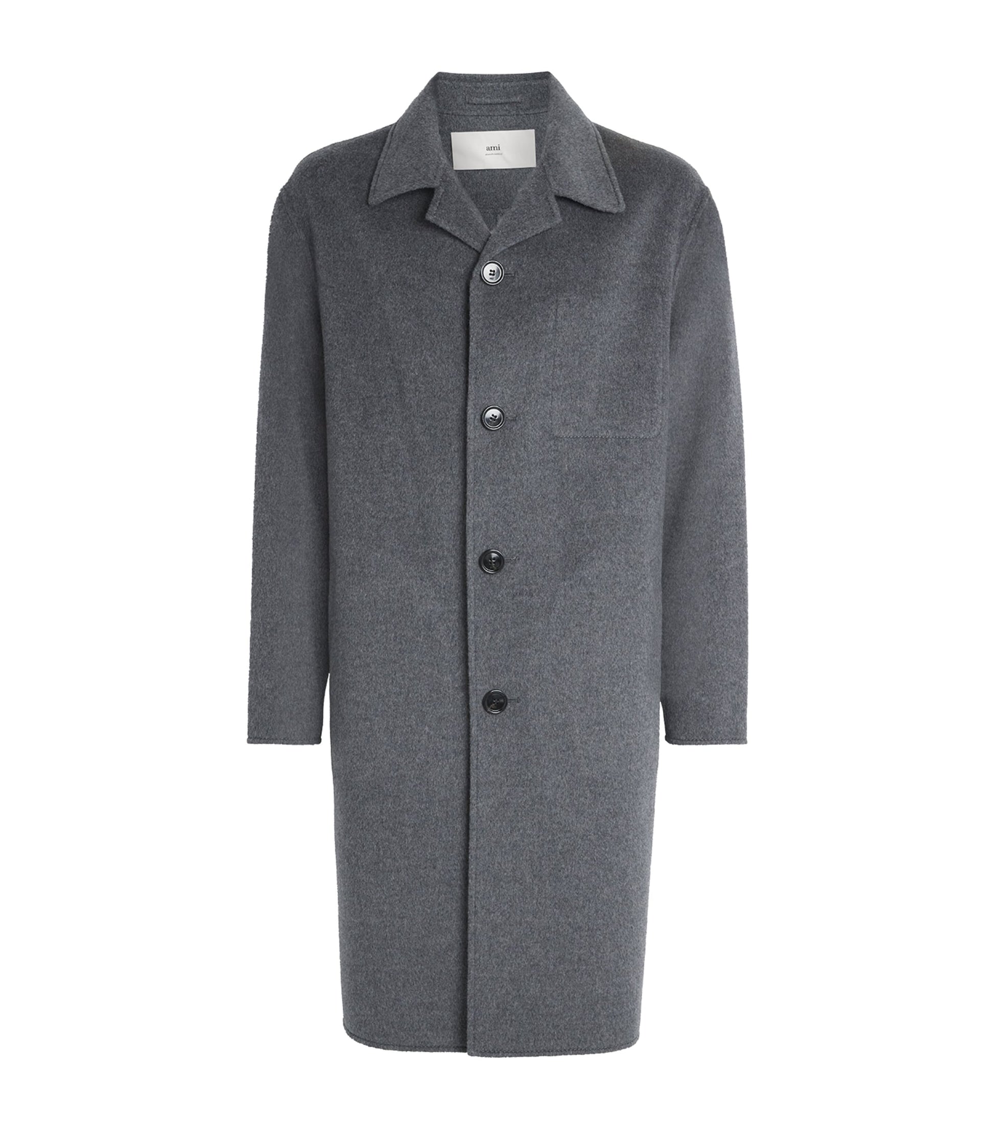 AMI Paris Black Wool-Cashmere Overcoat