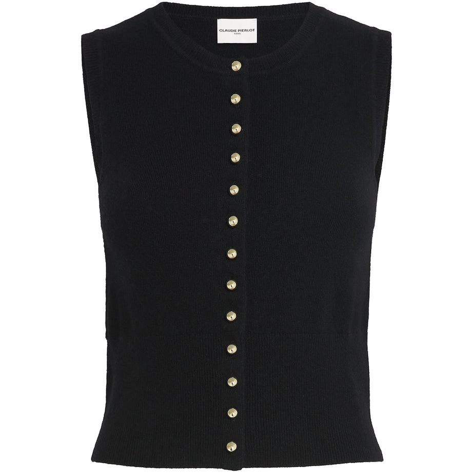 Claudie Pierlot Black Wool Sleeveless Cardigan