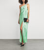 Green Satin Embellished Chain Gown