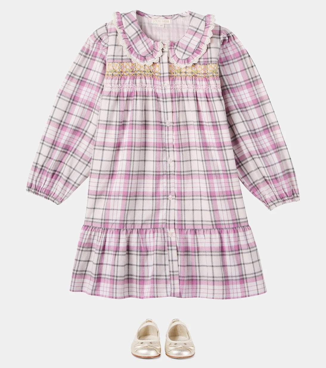 Louise Misha - Plaid shirred cotton dress