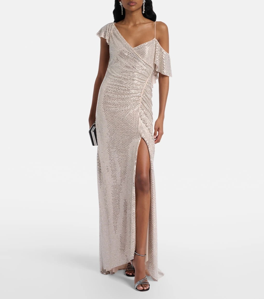 Self-Portrait - Draped rhinestone-embellished maxi dress