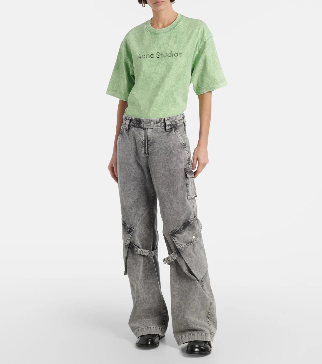 Acne Studios - بنطال كارجو متوسط الارتفاع من قماش الكانفاس القطني